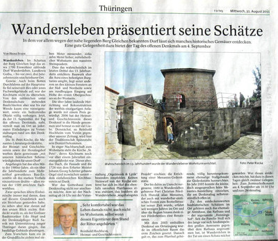 TA vom 31.8. 2011 (Artikel aus der Thüringer Allgemeinen vom 31.8.2011 von Heinz Stade, Foto: Peter Riecke)