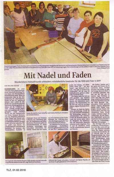 Presseschau: Mit Nadel und Faden (Thüringer Landeszeitung - 1.2.2016 (Text+Foto: Wieland Fischer))