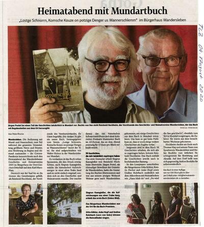 Presse: Heimatabend mit Mundartbuch (Thüringer Allgemeine 4.8.2020 (Text+Fotos: Peter Riecke))